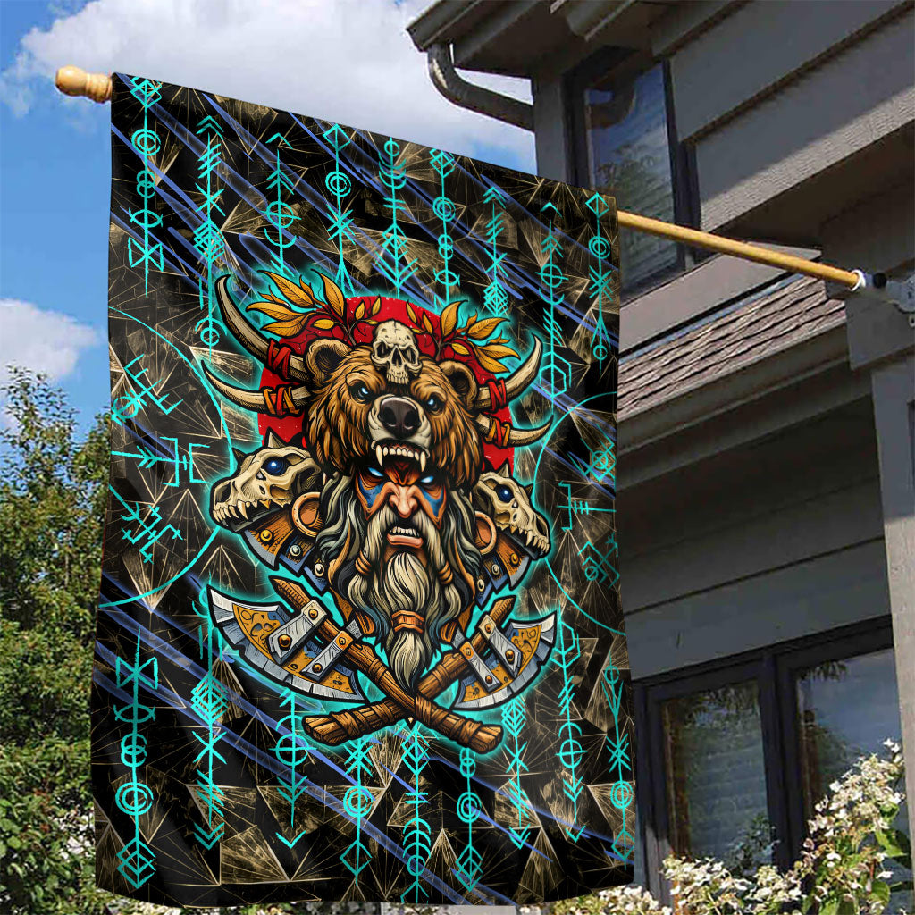 Viking Berserker Bear Warrior Garden Flag Norse Mythology Rune Sigil Illustration