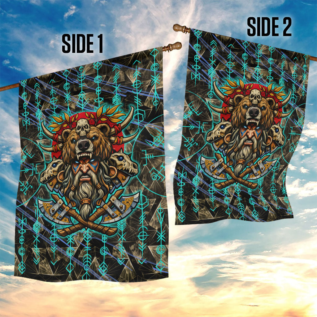 Viking Berserker Bear Warrior Garden Flag Norse Mythology Rune Sigil Illustration