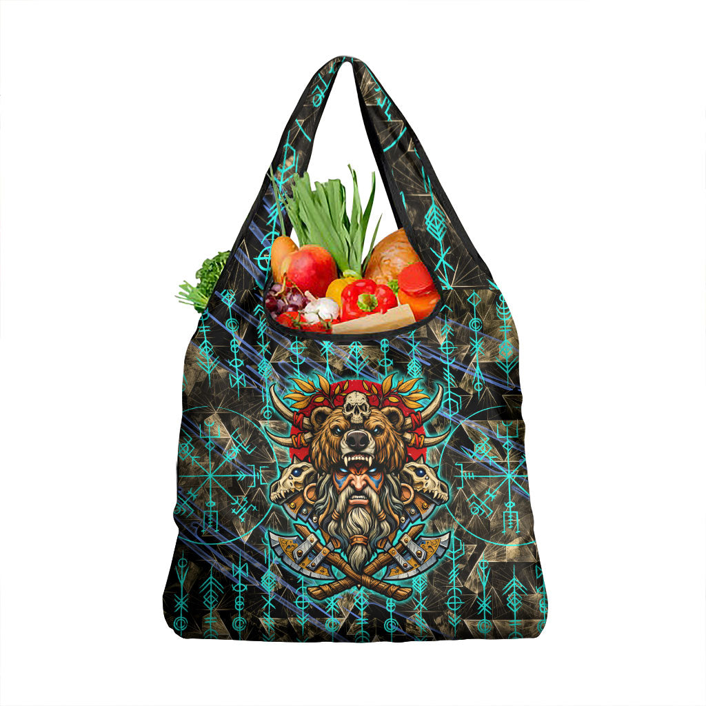 Viking Berserker Bear Warrior Grocery Bag Norse Mythology Rune Sigil Illustration