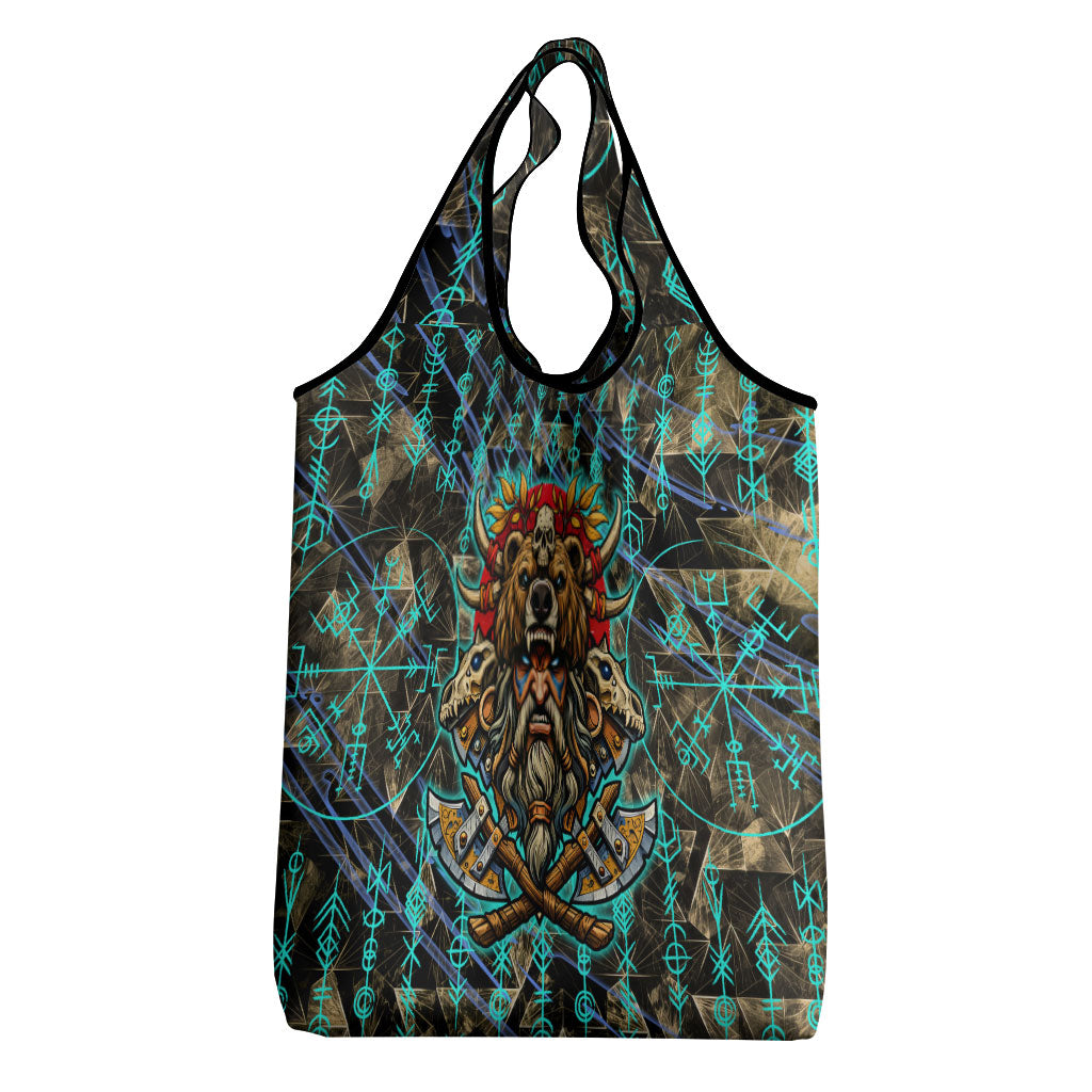 Viking Berserker Bear Warrior Grocery Bag Norse Mythology Rune Sigil Illustration