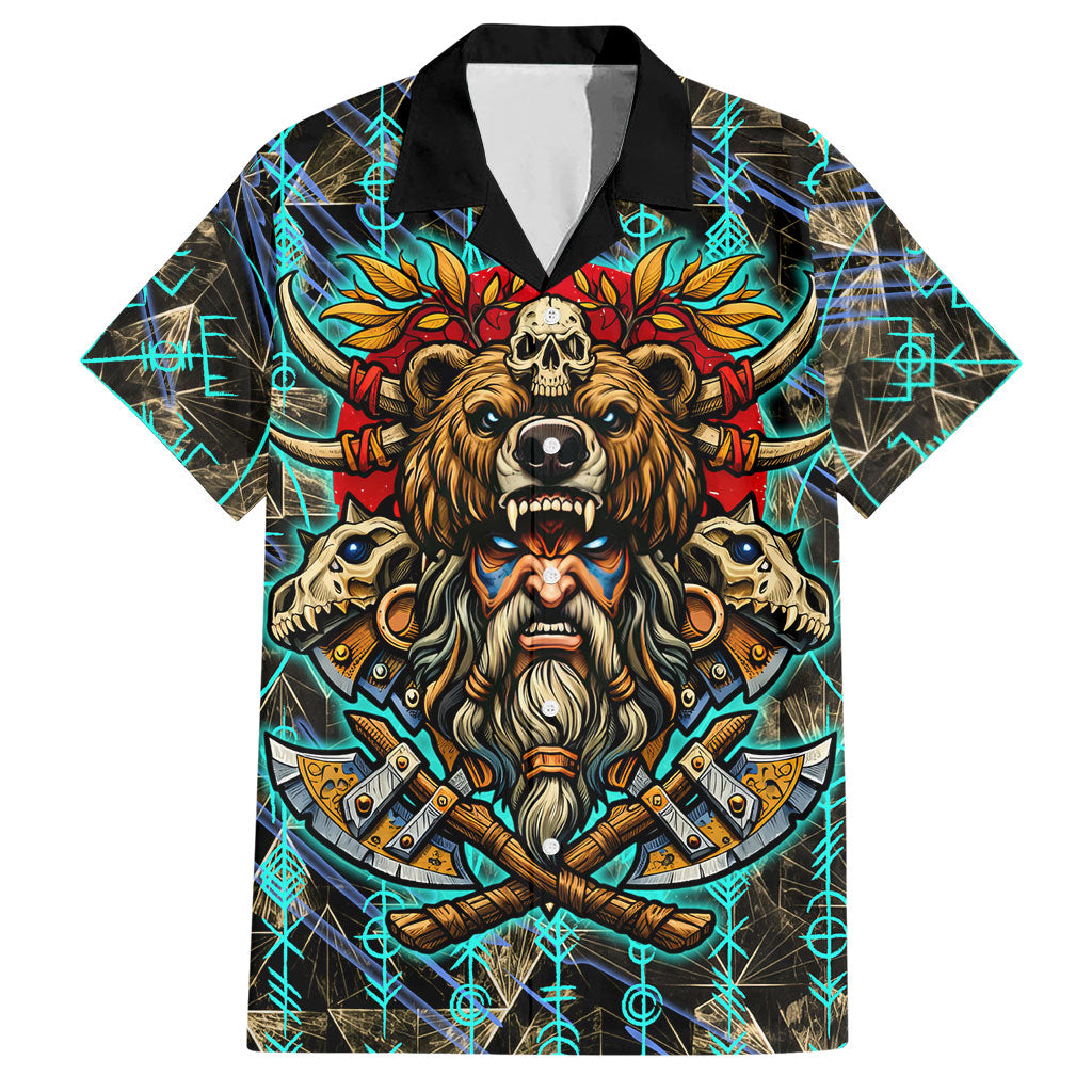 Viking Berserker Bear Warrior Hawaiian Shirt Norse Mythology Rune Sigil Illustration