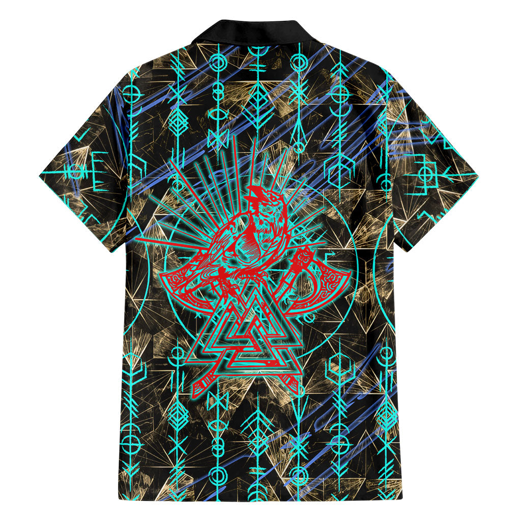 Viking Berserker Bear Warrior Hawaiian Shirt Norse Mythology Rune Sigil Illustration