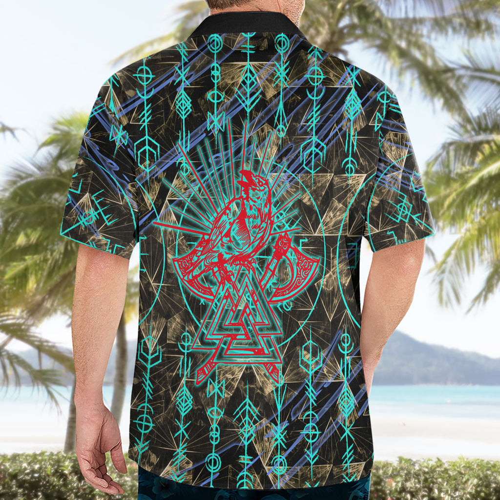 Viking Berserker Bear Warrior Hawaiian Shirt Norse Mythology Rune Sigil Illustration