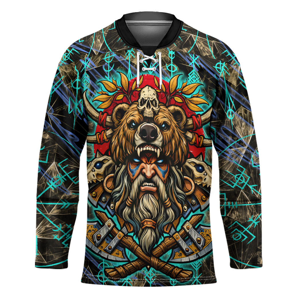 Viking Berserker Bear Warrior Hockey Jersey Norse Mythology Rune Sigil Illustration