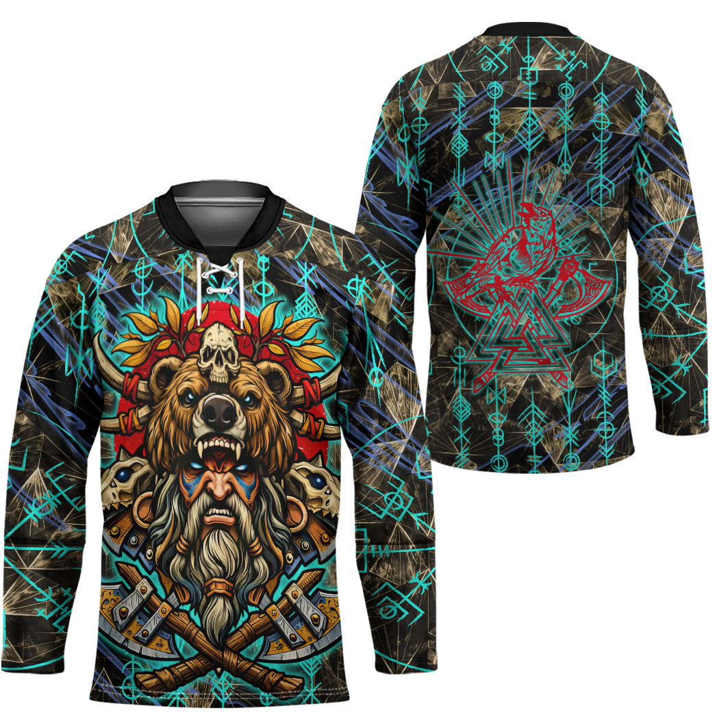 Viking Berserker Bear Warrior Hockey Jersey Norse Mythology Rune Sigil Illustration