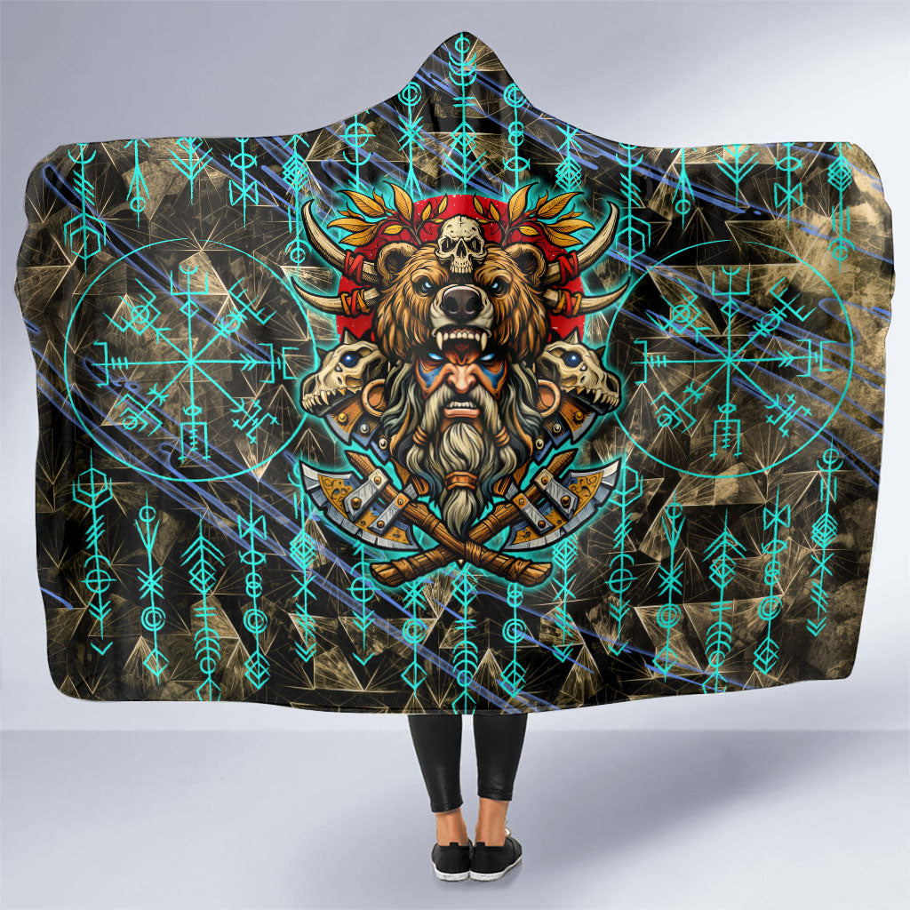 Viking Berserker Bear Warrior Hooded Blanket Norse Mythology Rune Sigil Illustration