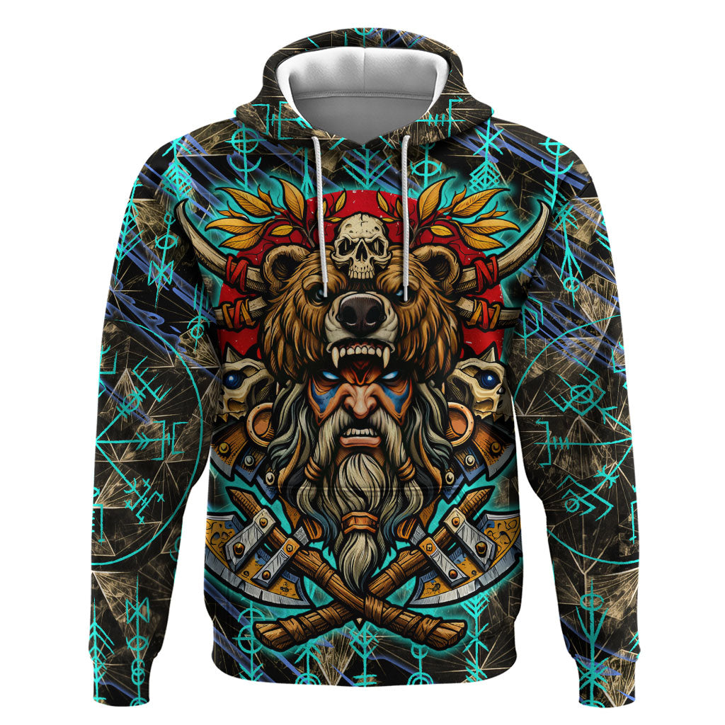 Viking Berserker Bear Warrior Hoodie Norse Mythology Rune Sigil Illustration