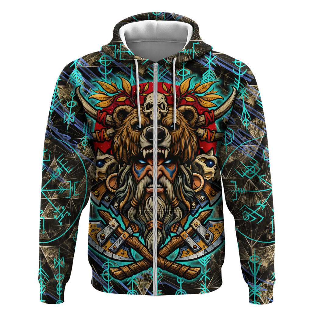 Viking Berserker Bear Warrior Hoodie Norse Mythology Rune Sigil Illustration