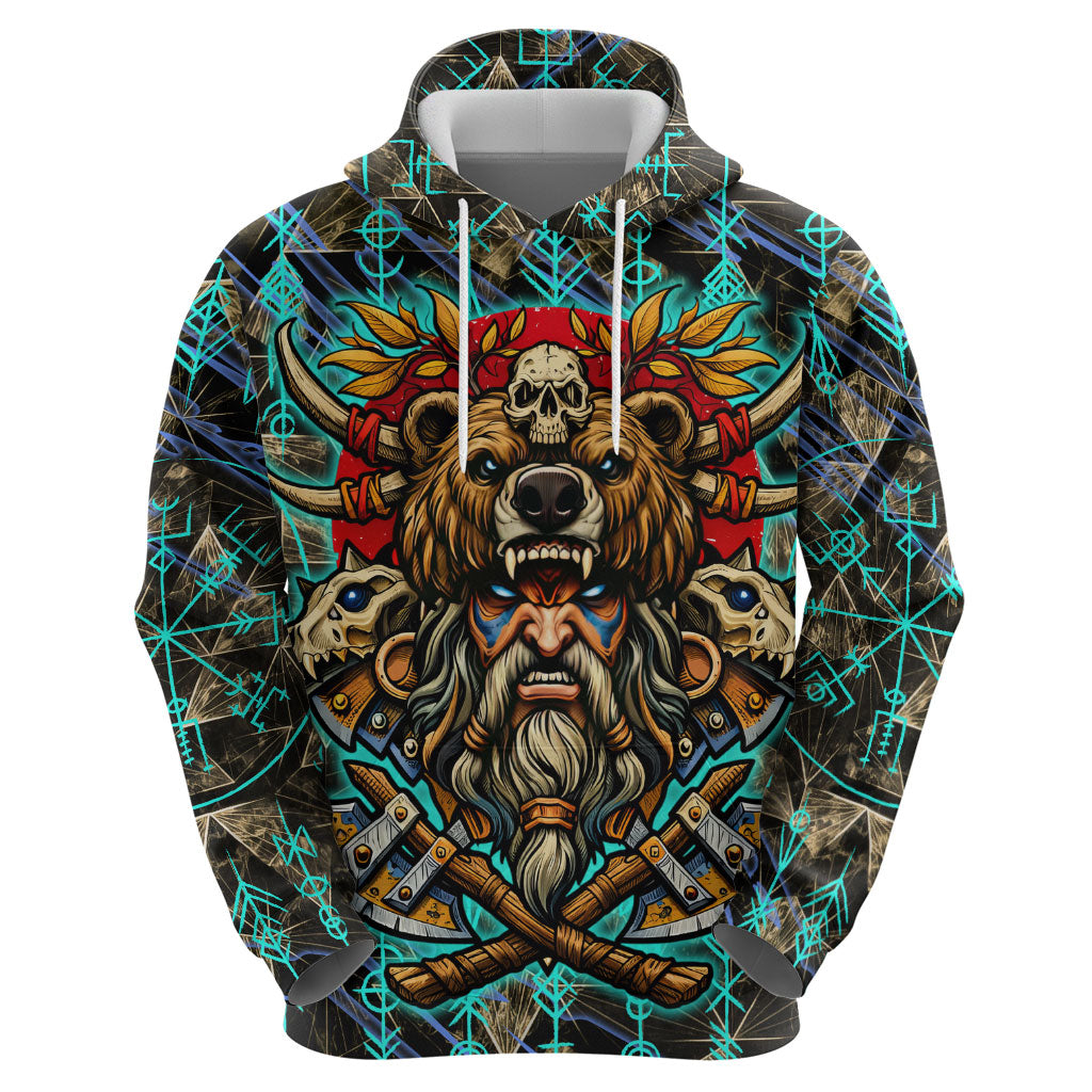 Viking Berserker Bear Warrior Hoodie Norse Mythology Rune Sigil Illustration