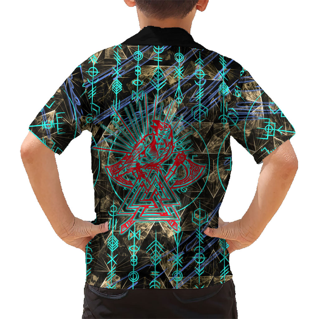 Viking Berserker Bear Warrior Kid Hawaiian Shirt Norse Mythology Rune Sigil Illustration