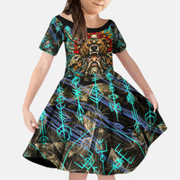 Viking Berserker Bear Warrior Kid Short Sleeve Dress Norse Mythology Rune Sigil Illustration
