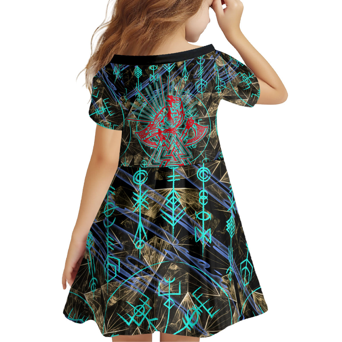 Viking Berserker Bear Warrior Kid Short Sleeve Dress Norse Mythology Rune Sigil Illustration