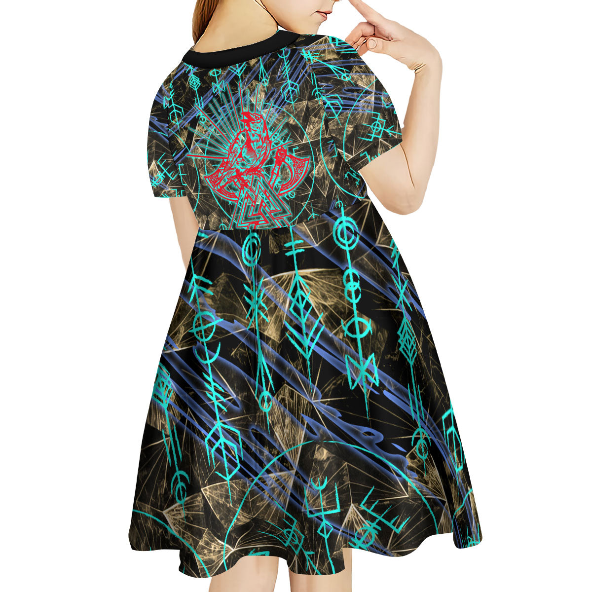 Viking Berserker Bear Warrior Kid Short Sleeve Dress Norse Mythology Rune Sigil Illustration