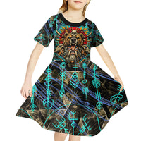Viking Berserker Bear Warrior Kid Short Sleeve Dress Norse Mythology Rune Sigil Illustration
