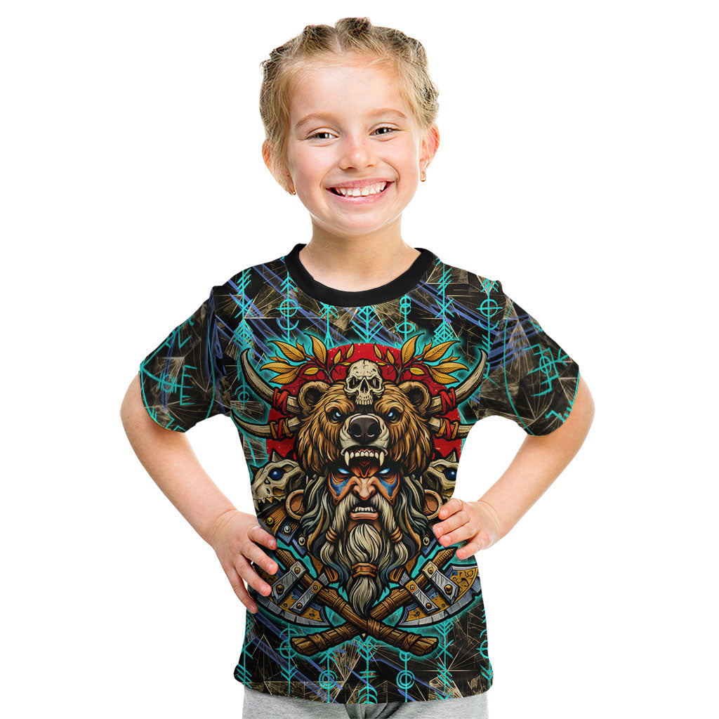 Viking Berserker Bear Warrior Kid T Shirt Norse Mythology Rune Sigil Illustration