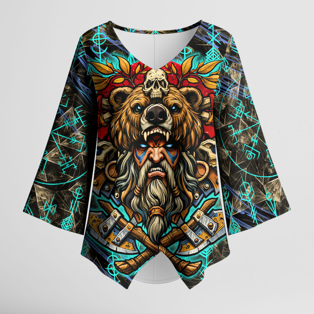 Viking Berserker Bear Warrior Kimono Sleeve Blouse Norse Mythology Rune Sigil Illustration