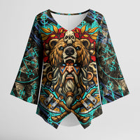 Viking Berserker Bear Warrior Kimono Sleeve Blouse Norse Mythology Rune Sigil Illustration
