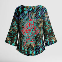 Viking Berserker Bear Warrior Kimono Sleeve Blouse Norse Mythology Rune Sigil Illustration