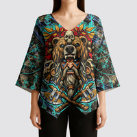 Viking Berserker Bear Warrior Kimono Sleeve Blouse Norse Mythology Rune Sigil Illustration