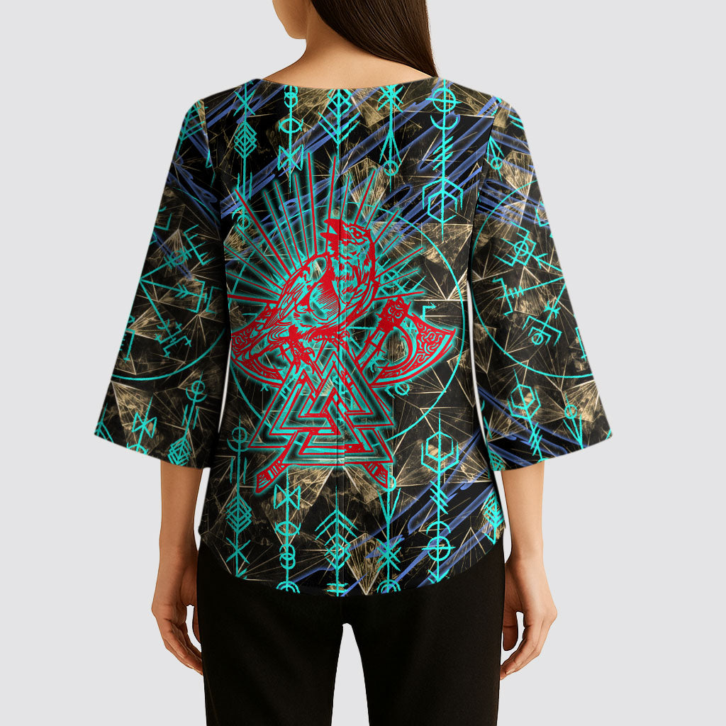 Viking Berserker Bear Warrior Kimono Sleeve Blouse Norse Mythology Rune Sigil Illustration