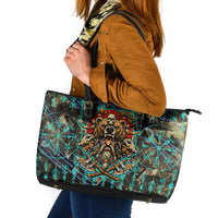 Viking Berserker Bear Warrior Leather Tote Bag Norse Mythology Rune Sigil Illustration