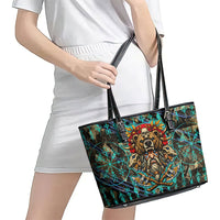 Viking Berserker Bear Warrior Leather Tote Bag Norse Mythology Rune Sigil Illustration