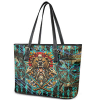 Viking Berserker Bear Warrior Leather Tote Bag Norse Mythology Rune Sigil Illustration