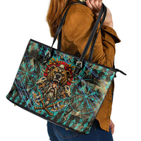Viking Berserker Bear Warrior Leather Tote Bag Norse Mythology Rune Sigil Illustration