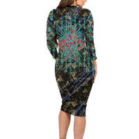 Viking Berserker Bear Warrior Long Sleeve Bodycon Dress Norse Mythology Rune Sigil Illustration