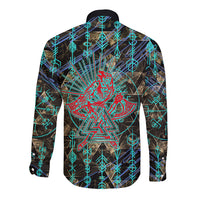 Viking Berserker Bear Warrior Long Sleeve Button Shirt Norse Mythology Rune Sigil Illustration