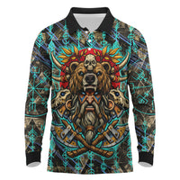 Viking Berserker Bear Warrior Long Sleeve Polo Shirt Norse Mythology Rune Sigil Illustration
