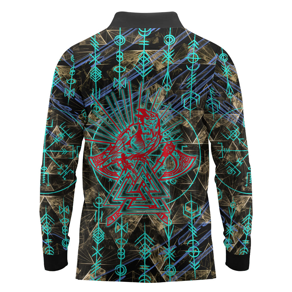 Viking Berserker Bear Warrior Long Sleeve Polo Shirt Norse Mythology Rune Sigil Illustration
