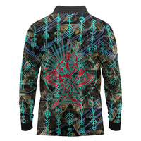 Viking Berserker Bear Warrior Long Sleeve Polo Shirt Norse Mythology Rune Sigil Illustration