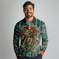 Viking Berserker Bear Warrior Long Sleeve Polo Shirt Norse Mythology Rune Sigil Illustration