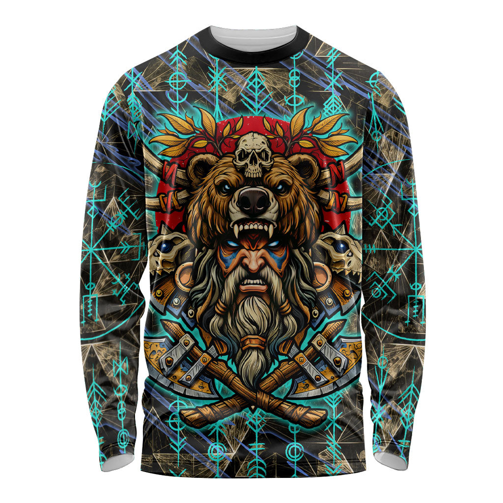 Viking Berserker Bear Warrior Long Sleeve Shirt Norse Mythology Rune Sigil Illustration