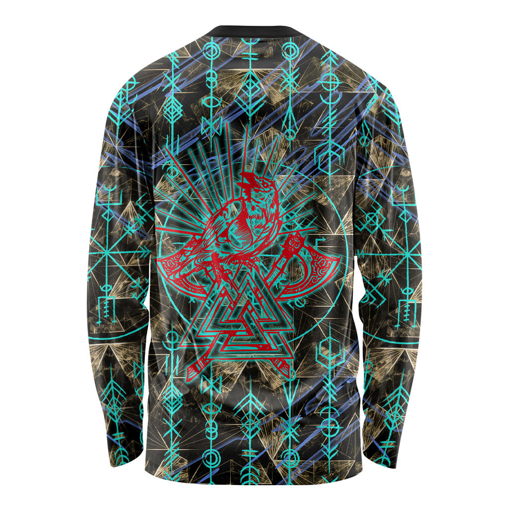 Viking Berserker Bear Warrior Long Sleeve Shirt Norse Mythology Rune Sigil Illustration
