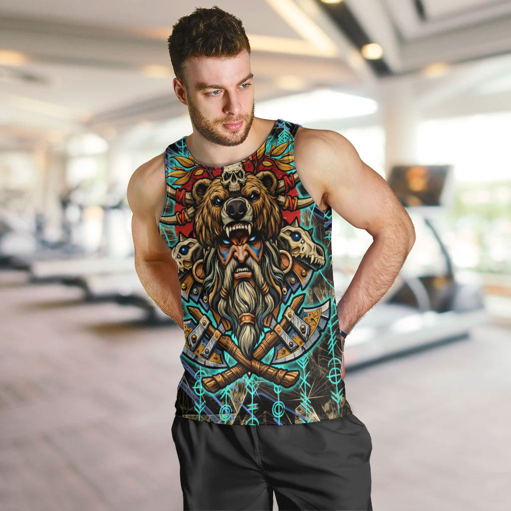 Viking Berserker Bear Warrior Men Tank Top Norse Mythology Rune Sigil Illustration