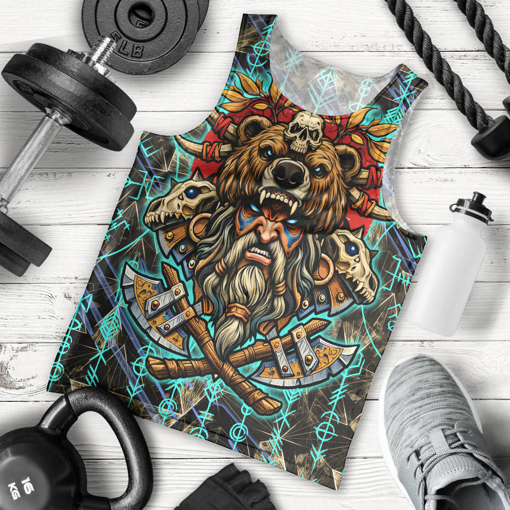 Viking Berserker Bear Warrior Men Tank Top Norse Mythology Rune Sigil Illustration