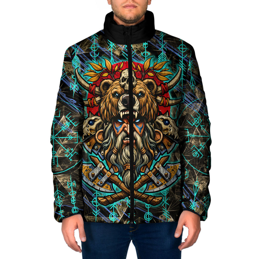 Viking Berserker Bear Warrior Padded Jacket Norse Mythology Rune Sigil Illustration