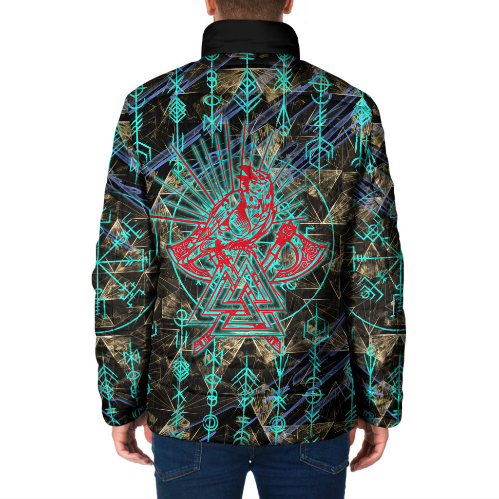 Viking Berserker Bear Warrior Padded Jacket Norse Mythology Rune Sigil Illustration