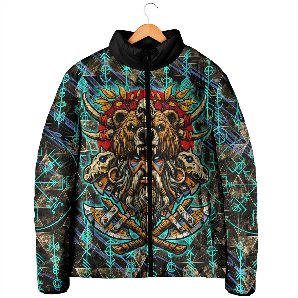 Viking Berserker Bear Warrior Padded Jacket Norse Mythology Rune Sigil Illustration