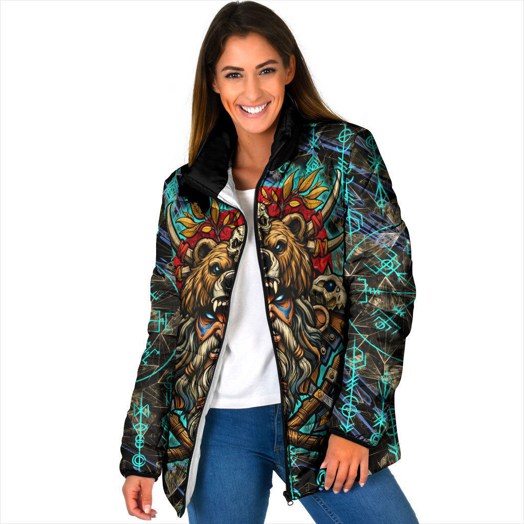 Viking Berserker Bear Warrior Padded Jacket Norse Mythology Rune Sigil Illustration