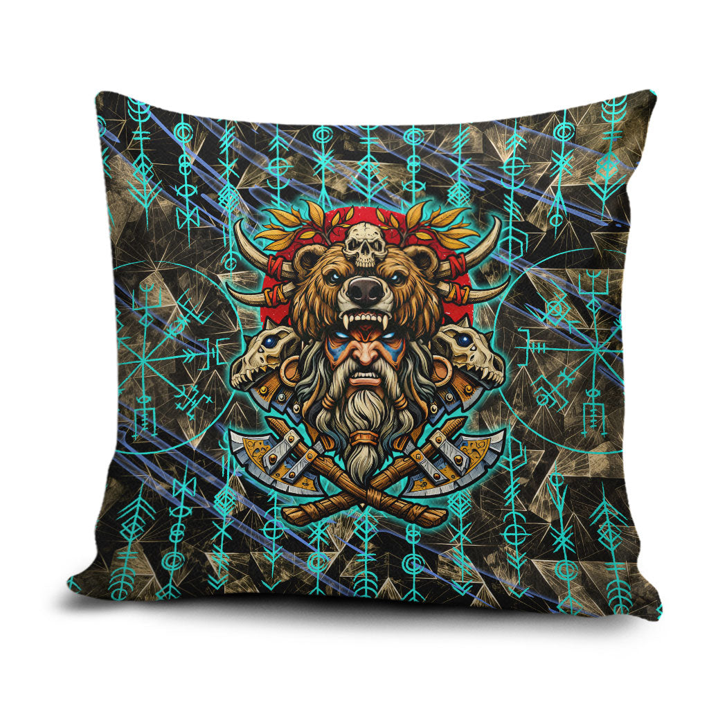 Viking Berserker Bear Warrior Pillow Cover Norse Mythology Rune Sigil Illustration