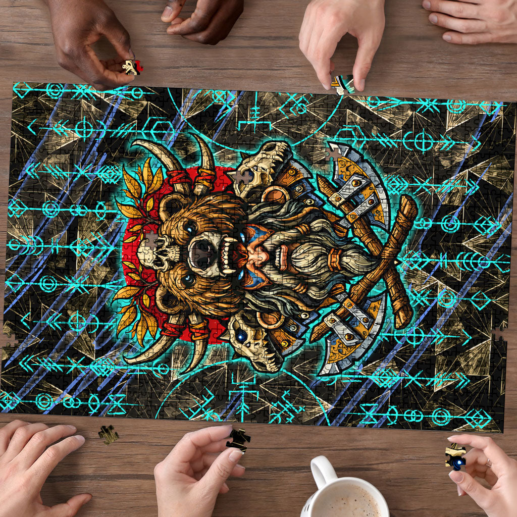 Viking Berserker Bear Warrior Puzzle Norse Mythology Rune Sigil Illustration