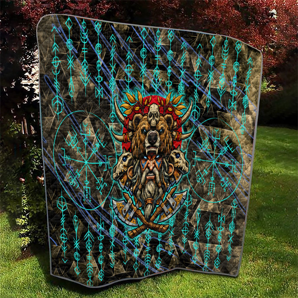 Viking Berserker Bear Warrior Quilt Norse Mythology Rune Sigil Illustration