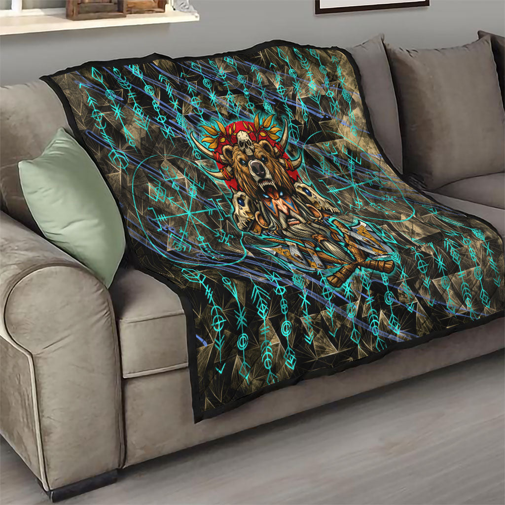 Viking Berserker Bear Warrior Quilt Norse Mythology Rune Sigil Illustration