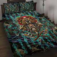 Viking Berserker Bear Warrior Quilt Bed Set Norse Mythology Rune Sigil Illustration