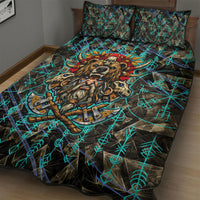 Viking Berserker Bear Warrior Quilt Bed Set Norse Mythology Rune Sigil Illustration