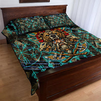 Viking Berserker Bear Warrior Quilt Bed Set Norse Mythology Rune Sigil Illustration