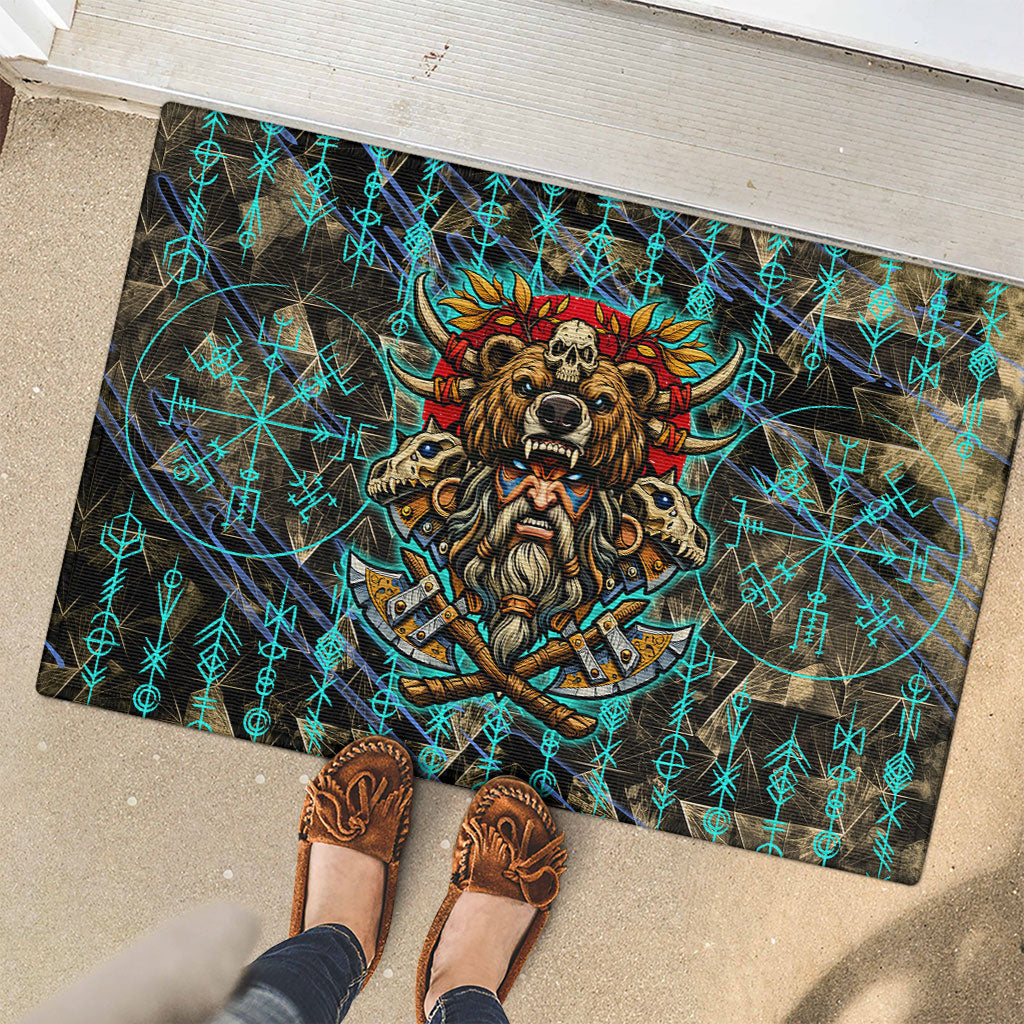 Viking Berserker Bear Warrior Rubber Doormat Norse Mythology Rune Sigil Illustration